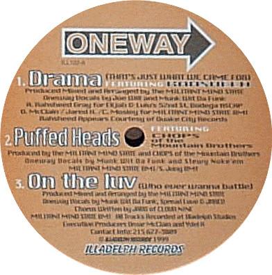 12inch Record ONE WAY - Drama / Puffed Heads / On The Luv ILL102 Illadelph Recor 1999 Rap & Hip-Hop/R&B Used
12inch Record ONE WAY - Drama / Puffed Heads / On The Luv ILL102 Illadelph Recor 1999 Rap & Hip-Hop/R&B Used