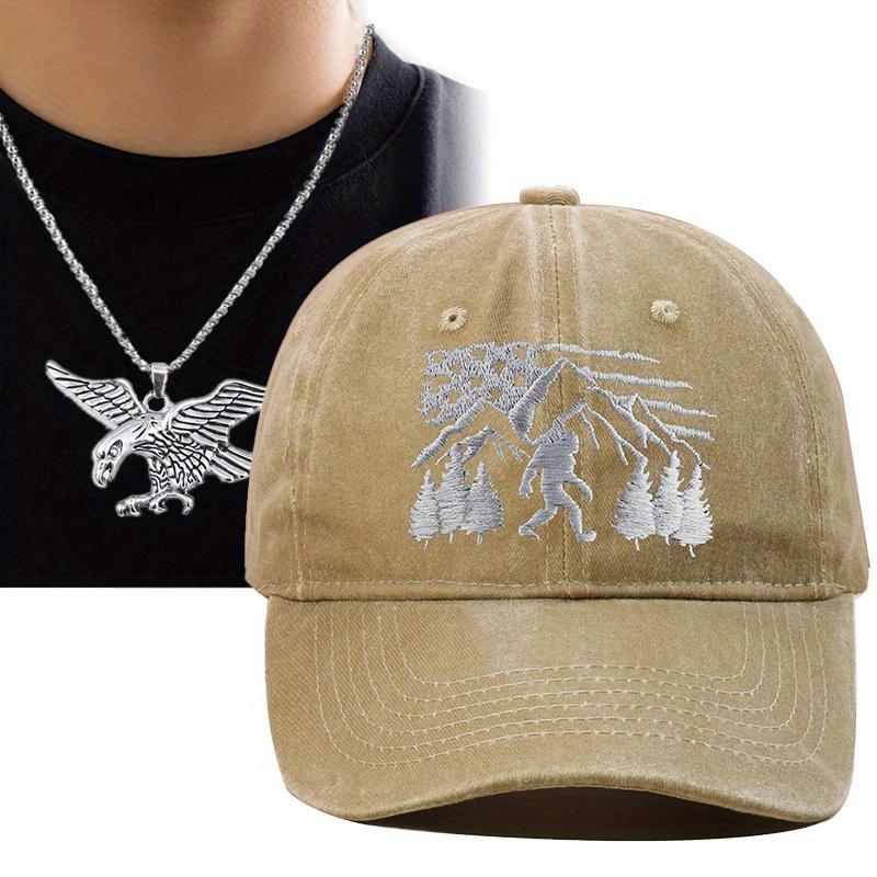 2 шт. модная повседневная мужская бейсболка для спорта на открытом воздухе с вышивкой в виде утиного языка, кепка с подвеской в виде орла, комплект из ожерелья, женская парная солнцезащитная шляпа от солнца хаки
