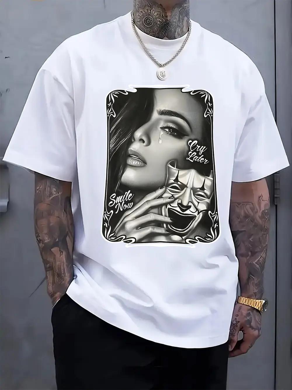 Black Graphic Print T-shirt - Casual Crew Neck Short Sleeve Tee with Artistic Mask Design for Summer Vacation XL
Black Graphic Print T-shirt - Casual Crew Neck Short Sleeve Tee with Artistic Mask Design for Summer Vacation XL