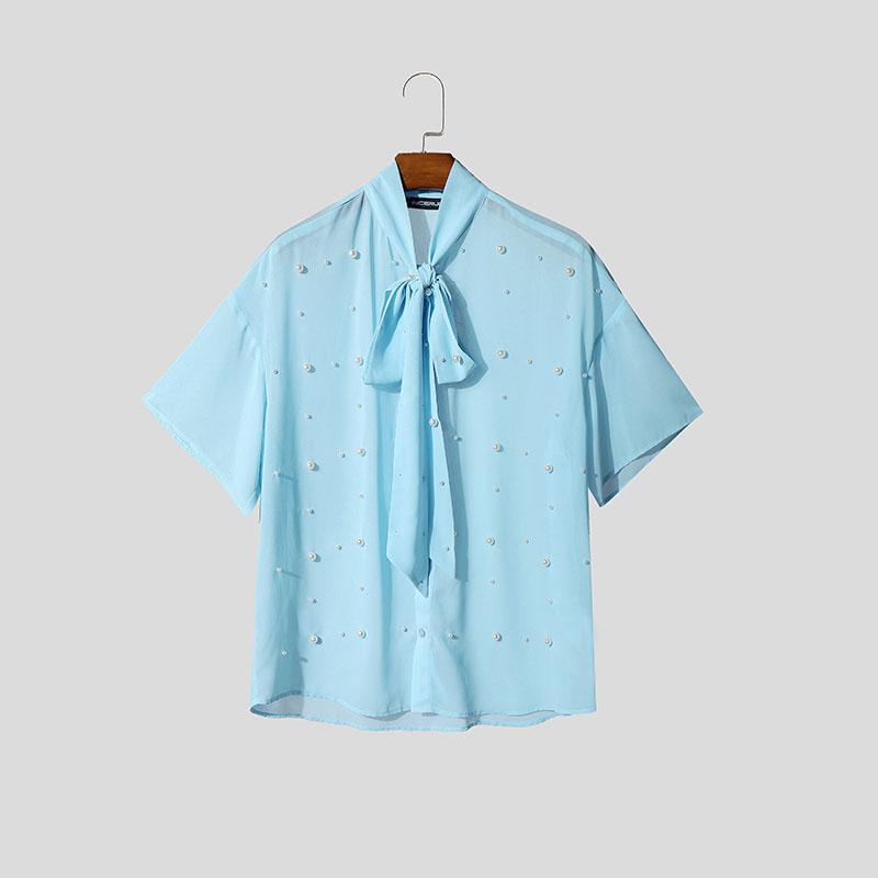 INCERUN Men Summer Tie Up Short Sleeve Beading Mesh Sheer Seen Through T-shirts 5XL синий
INCERUN Men Summer Tie Up Short Sleeve Beading Mesh Sheer Seen Through T-shirts 5XL синий