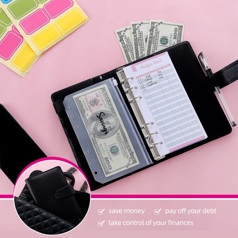 Pu Leather Budget Binder Notebook Planner (8Pcs Zipper Pockets+12Pcs A6 Cash Budget Card+2Pcs English Stickers+Label Stickers) чорний
Pu Leather Budget Binder Notebook Planner (8Pcs Zipper Pockets+12Pcs A6 Cash Budget Card+2Pcs English Stickers+Label Stickers) чорний