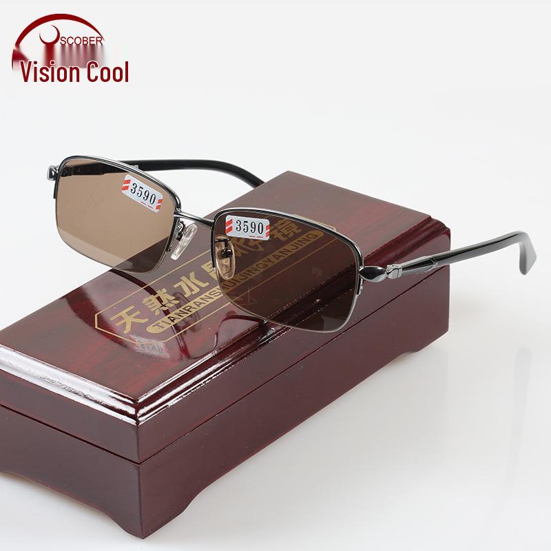 Half-Frame Smoky Quartz Crystal Sunglasses with Stone-Crystal Sheet Metal Plano Lenses
Half-Frame Smoky Quartz Crystal Sunglasses with Stone-Crystal Sheet Metal Plano Lenses