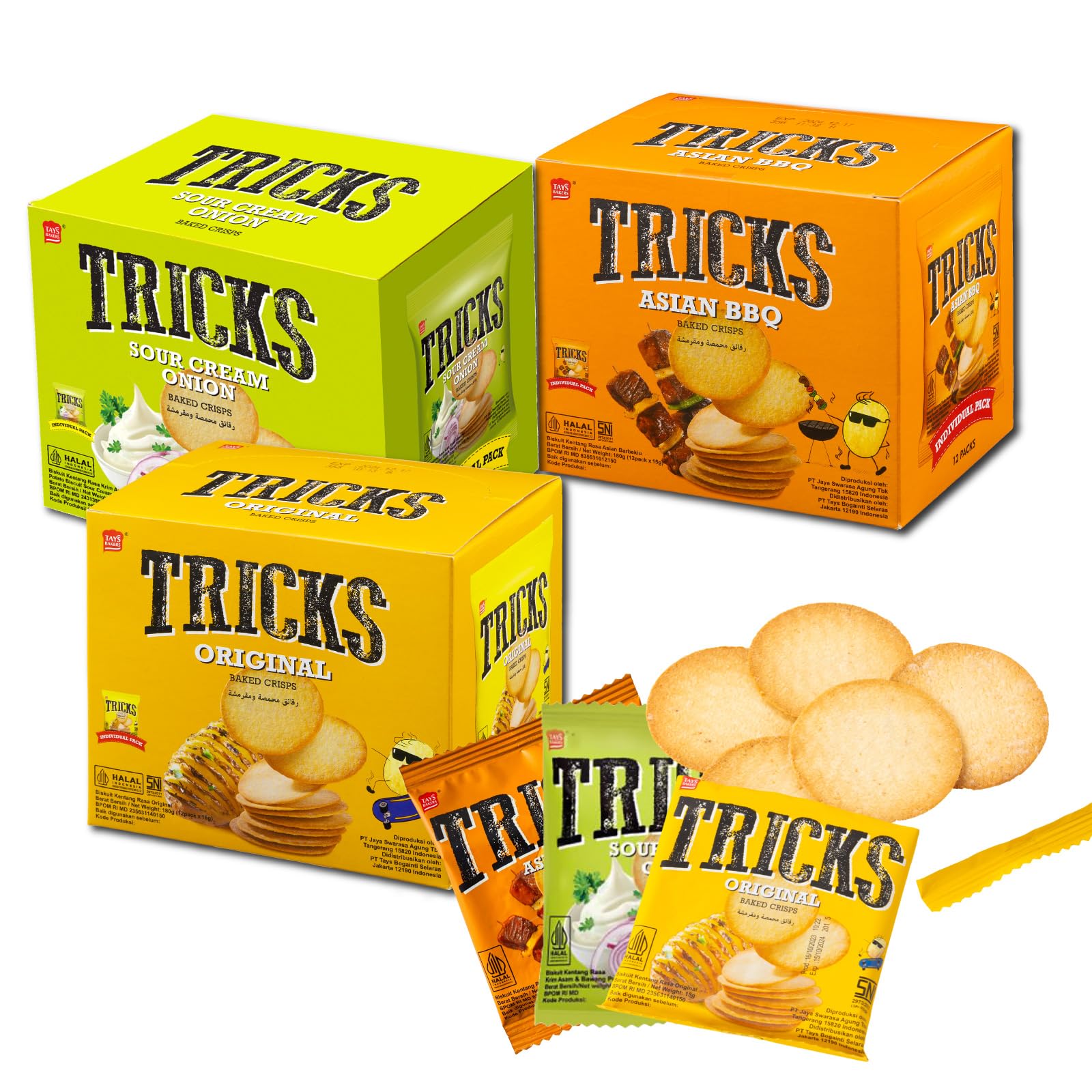 TRICKS Potato 3 Individually Halal Certified Chips, Boxes, Non-Fried, Wrapped, Snack, (New 3-Flavor Set)
TRICKS Potato 3 Individually Halal Certified Chips, Boxes, Non-Fried, Wrapped, Snack, (New 3-Flavor Set)