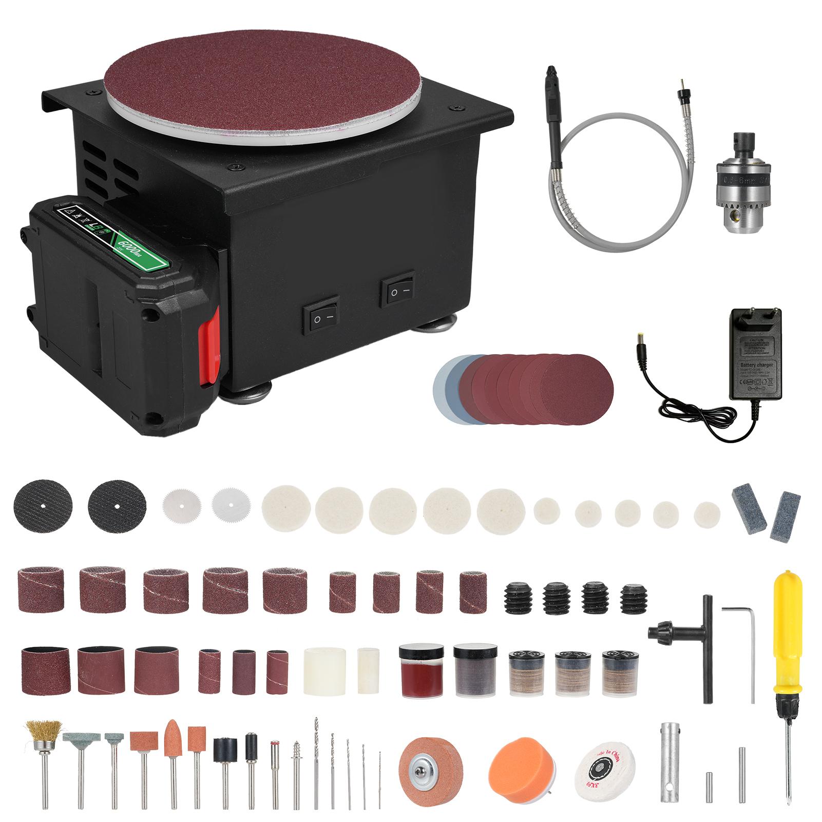 Шлифовально-полировальный станок с электрической настольной шлифовальной машиной с литиевой батареей 6000WA, мини-дисковая шлифовальная машина чёрный