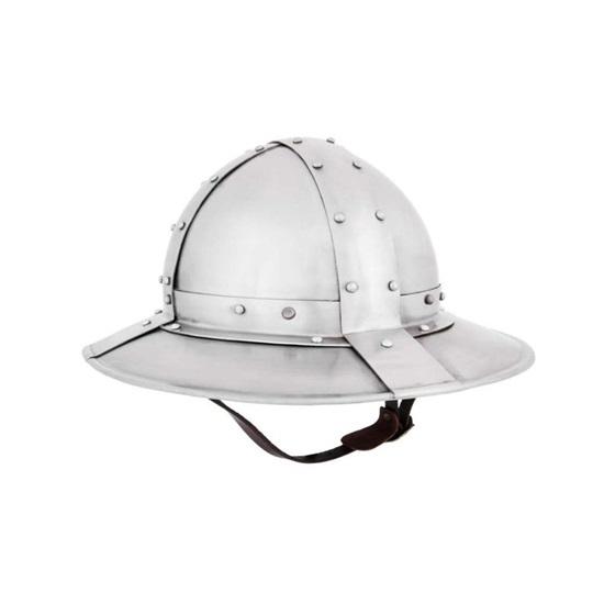 Banded kettle hat, 14 Ct., 1,6 mm steel with leather liner
Banded kettle hat, 14 Ct., 1,6 mm steel with leather liner