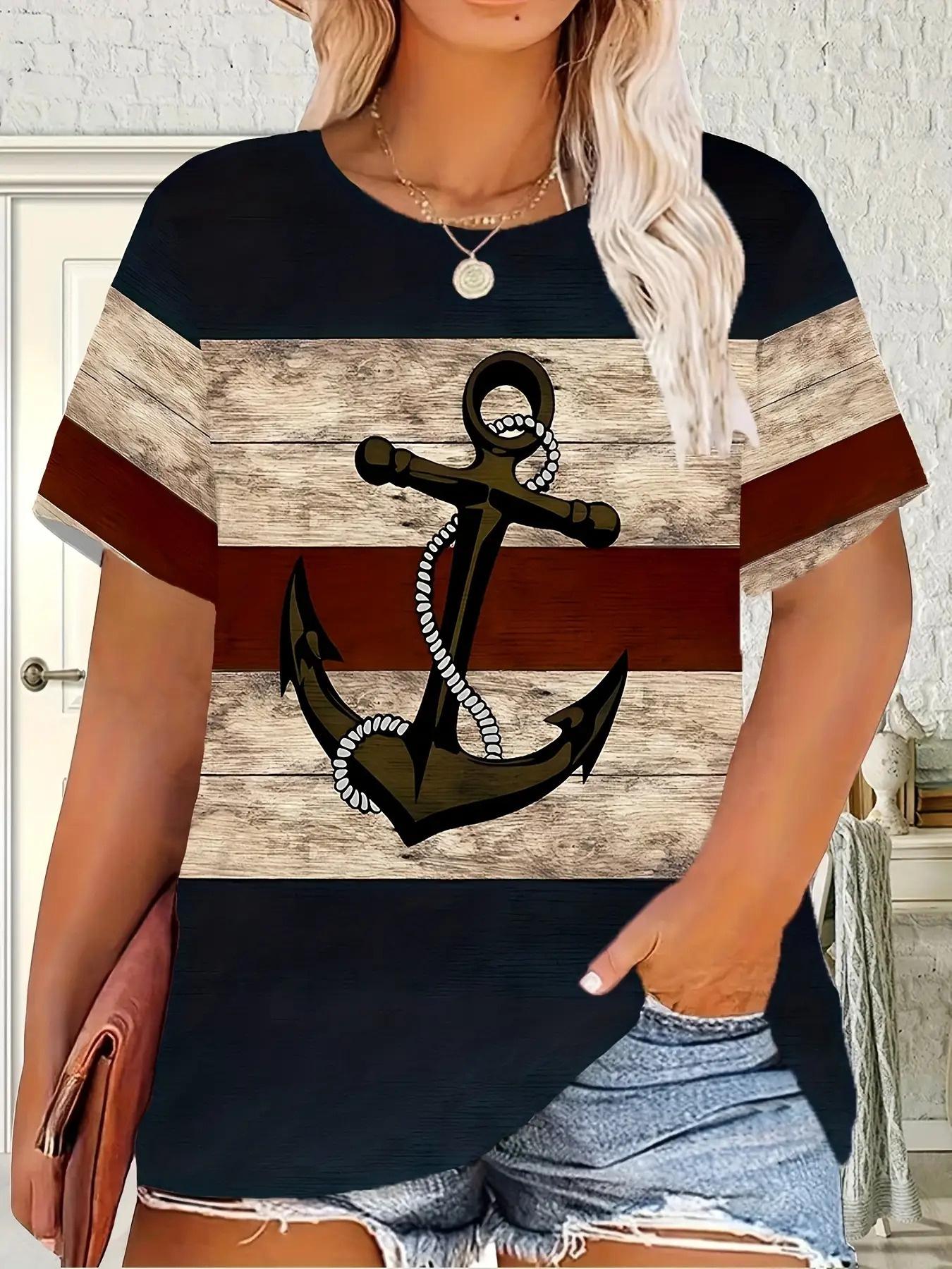 Women S Casual Elegant Resort-Style Printed Anchor And Nautical Stripe Pattern T-Shirt - Soft Round Neck Short Sleeve. Machine Washable for All-Season S дубильна кора
Women S Casual Elegant Resort-Style Printed Anchor And Nautical Stripe Pattern T-Shirt - Soft Round Neck Short Sleeve. Machine Washable for All-Season S дубильна кора
