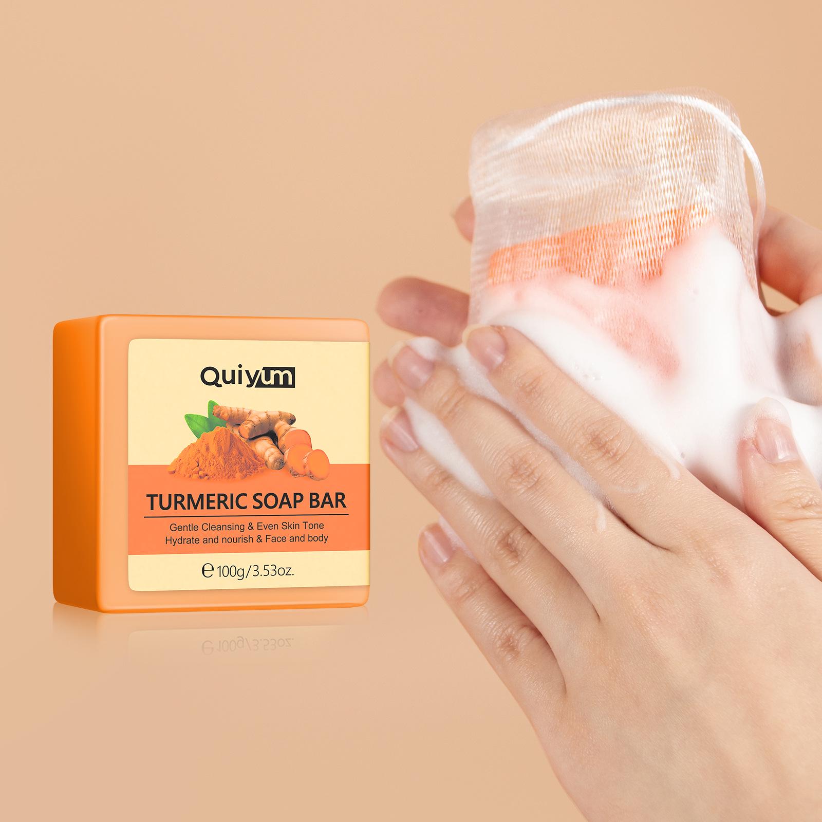QUIYUM Turmeric Essential Oil Soap 100g - Facial Cleanser, Hydrating & Moisturizing Skincare.
QUIYUM Turmeric Essential Oil Soap 100g - Facial Cleanser, Hydrating & Moisturizing Skincare.