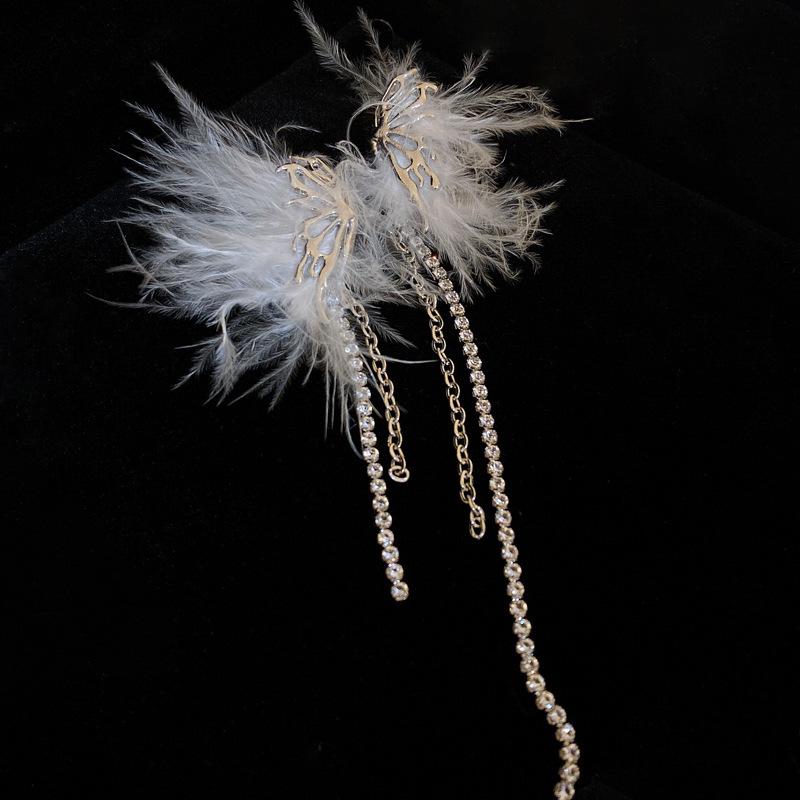 Silver Needle Asymmetrical Feather Butterfly Rhinestone Tassel Earrings - Elegant Exaggerated High-End Design for Women
Silver Needle Asymmetrical Feather Butterfly Rhinestone Tassel Earrings - Elegant Exaggerated High-End Design for Women