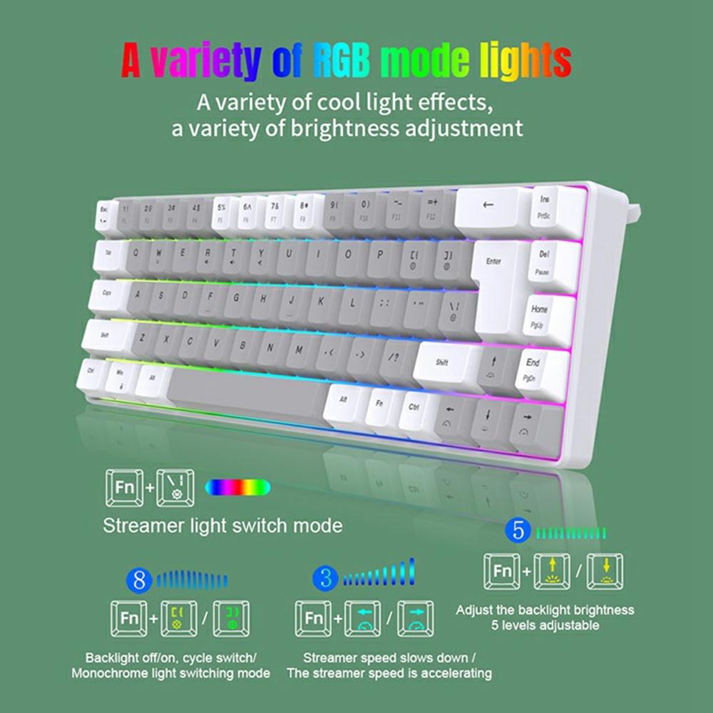 Y-FRUITFUL K701 68 клавішна дротова клавіатура з RGB підсвічуванням Механічна ігрова клавіатура White+Green
Y-FRUITFUL K701 68 клавішна дротова клавіатура з RGB підсвічуванням Механічна ігрова клавіатура White+Green