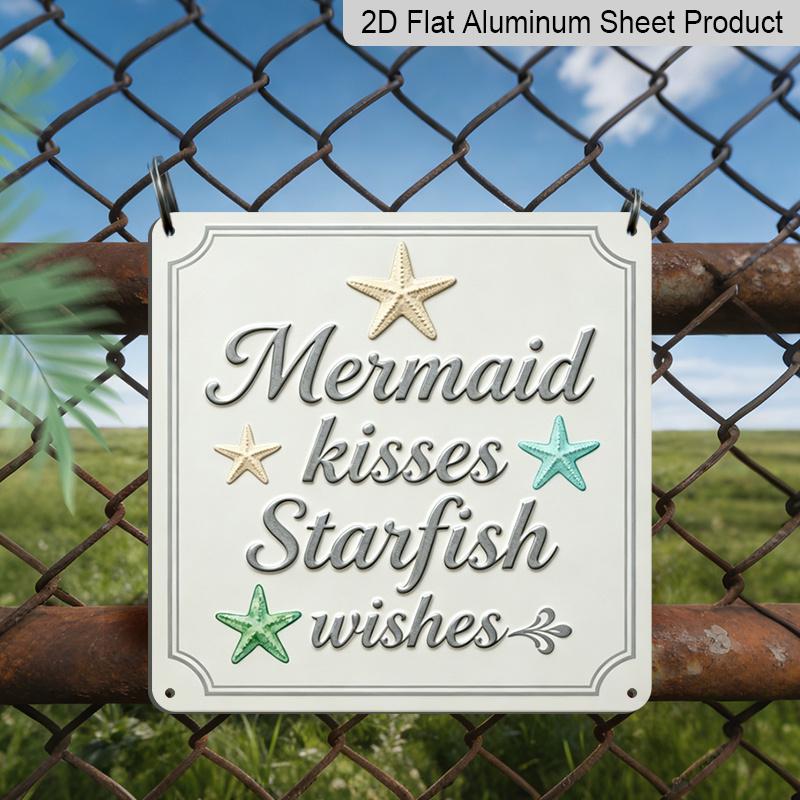2D Flat, 1pc, Vintage Metal Aluminum Decorative Sign, Mermaid Kisses Starfish Wishes, Retro Wall Art, Home Decor for Bathroom, Porch, Bedroom 20*20cm
2D Flat, 1pc, Vintage Metal Aluminum Decorative Sign, Mermaid Kisses Starfish Wishes, Retro Wall Art, Home Decor for Bathroom, Porch, Bedroom 20*20cm