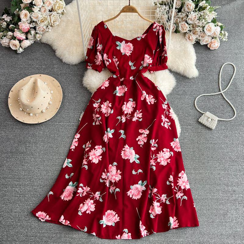 Lady Square Collar A- line Dress Elegance Large Swing Short Sleeve Pink on red background All yards
Lady Square Collar A- line Dress Elegance Large Swing Short Sleeve Pink on red background All yards