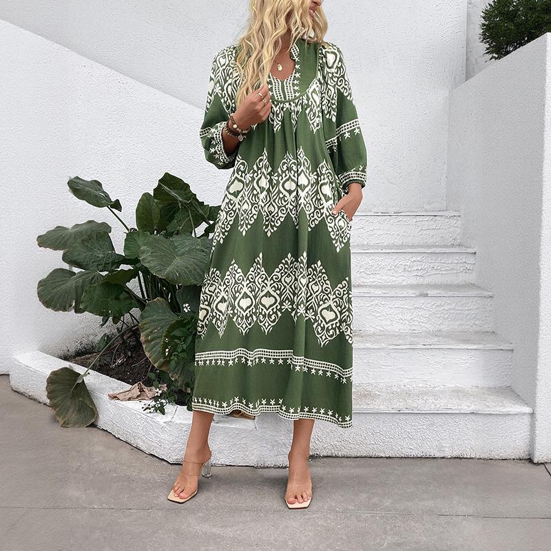 2025 new leisure and vacation personalized ethnic style geometric printing loose dress XL зелений
2025 new leisure and vacation personalized ethnic style geometric printing loose dress XL зелений