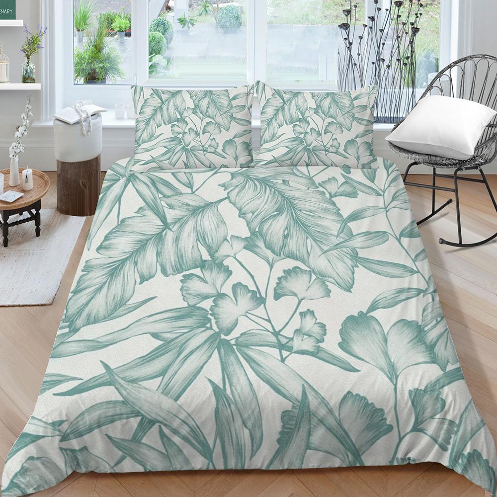 Семейное постельное белье, односпальная двуспальная кровать, полноразмерная серия с растительным принтом, постельное белье с рисунком листьев, наволочка и пододеяльник, моющееся украшение для дома EU Single 135x200cm