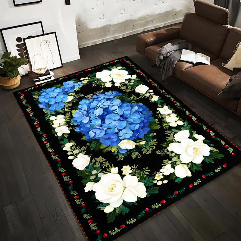 Floral Carpet with Blue Hydrangeas and White Roses on Black Background Suitable for use as an anti-slip for living room bedroom sofas 40x60cm( 15x23in )
Floral Carpet with Blue Hydrangeas and White Roses on Black Background Suitable for use as an anti-slip for living room bedroom sofas 40x60cm( 15x23in )