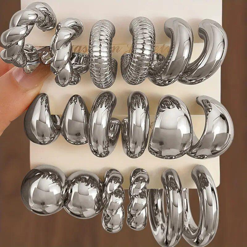 European & American High-End Creative CCB Earrings Set: 9 Pairs of Exaggerated Circle Earrings for Women.
European & American High-End Creative CCB Earrings Set: 9 Pairs of Exaggerated Circle Earrings for Women.