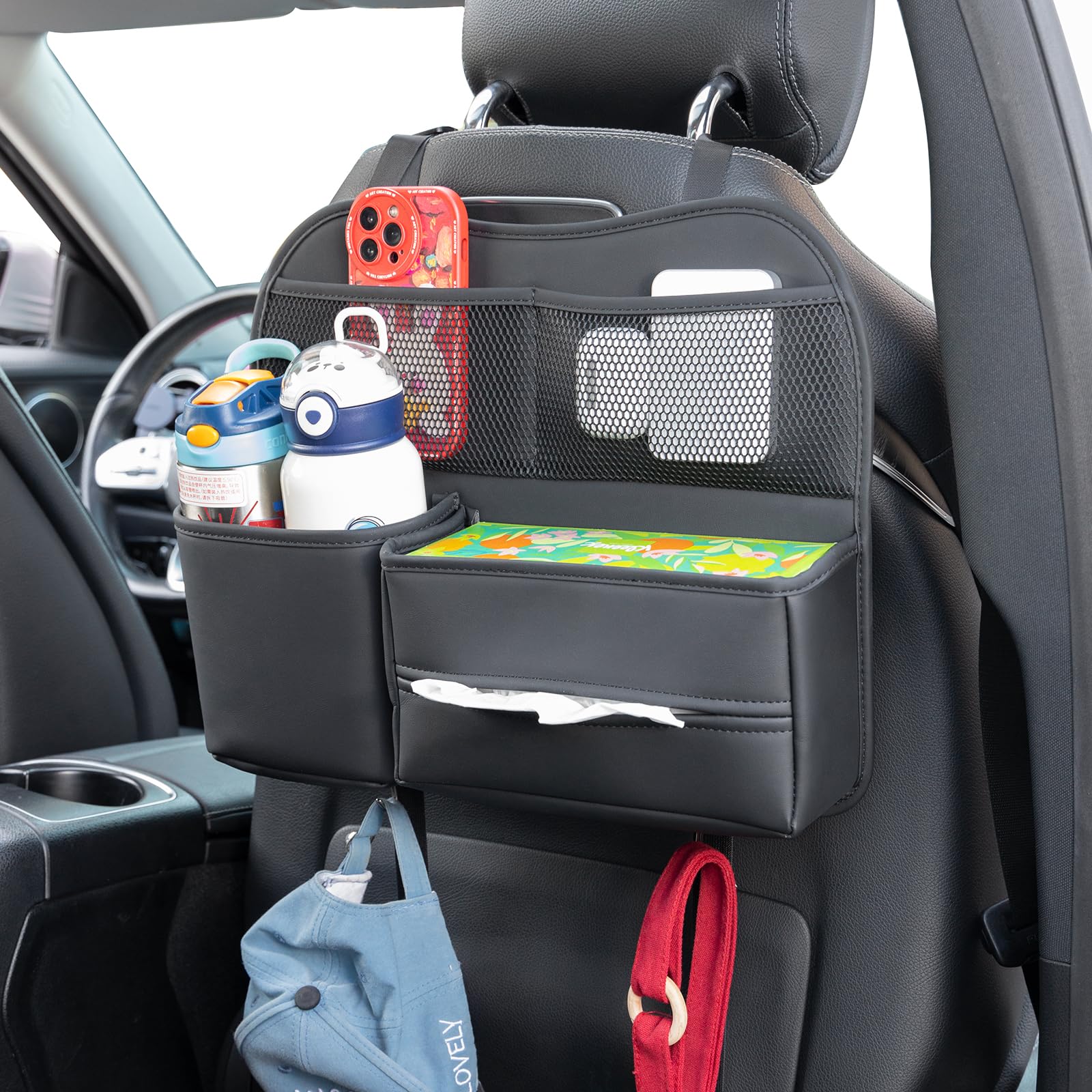 Sanccaral Car Leather Seatback Pocket with Tissue Holder and Water Bottle Headrest Durable Storage, Multifunctional, Compatible, (Black)
Sanccaral Car Leather Seatback Pocket with Tissue Holder and Water Bottle Headrest Durable Storage, Multifunctional, Compatible, (Black)