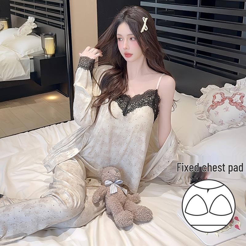 Oh Mida Women s Polka Dot Modal Pajamas Set - Spring/Autumn, Long Sleeve, Three-Piece with Built-in Bra Pads L
Oh Mida Women s Polka Dot Modal Pajamas Set - Spring/Autumn, Long Sleeve, Three-Piece with Built-in Bra Pads L
