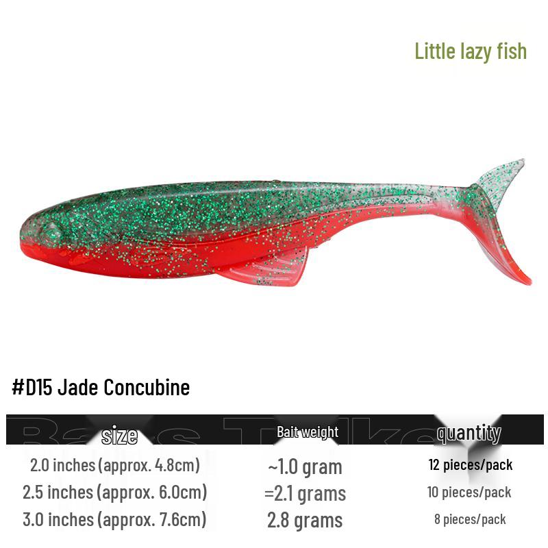 Little Lazy Fish T-tail Floating Soft Lure with Jig Head Hook for Bass and Mandarin Fish Fishing. 2-inch/4.8cm/1.0g/12-piece
Little Lazy Fish T-tail Floating Soft Lure with Jig Head Hook for Bass and Mandarin Fish Fishing. 2-inch/4.8cm/1.0g/12-piece