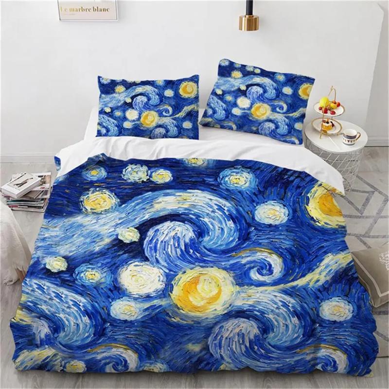 Пододеяльник Ван Гог Стиль масляной живописи Звездная ночь Комплект постельного белья Пододеяльник из микрофибры Подарки для девочек, мальчиков, подростков Декор EU single(135x200cm)