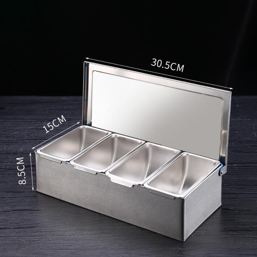 With Spoon Seasoning Box 304 Stainless Steel Spice Jar Boxes Kitchen Restaurant 4 grids
With Spoon Seasoning Box 304 Stainless Steel Spice Jar Boxes Kitchen Restaurant 4 grids
