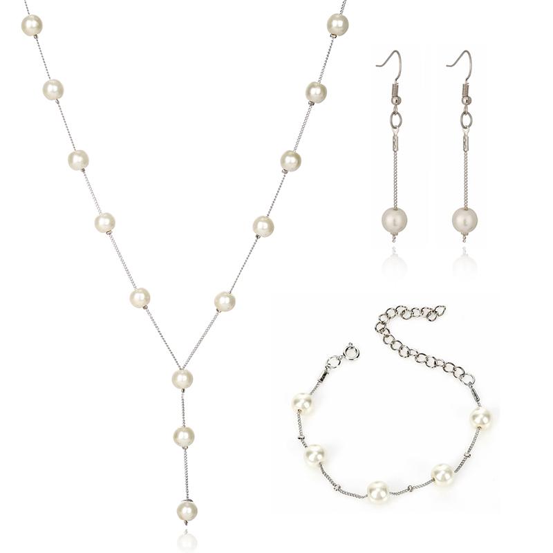 Wedding Jewelry Imitation Pearl Simple Necklace Set Matching Bracelet Earring For Women Engagement Party Accessories New2019 серебряный
Wedding Jewelry Imitation Pearl Simple Necklace Set Matching Bracelet Earring For Women Engagement Party Accessories New2019 серебряный