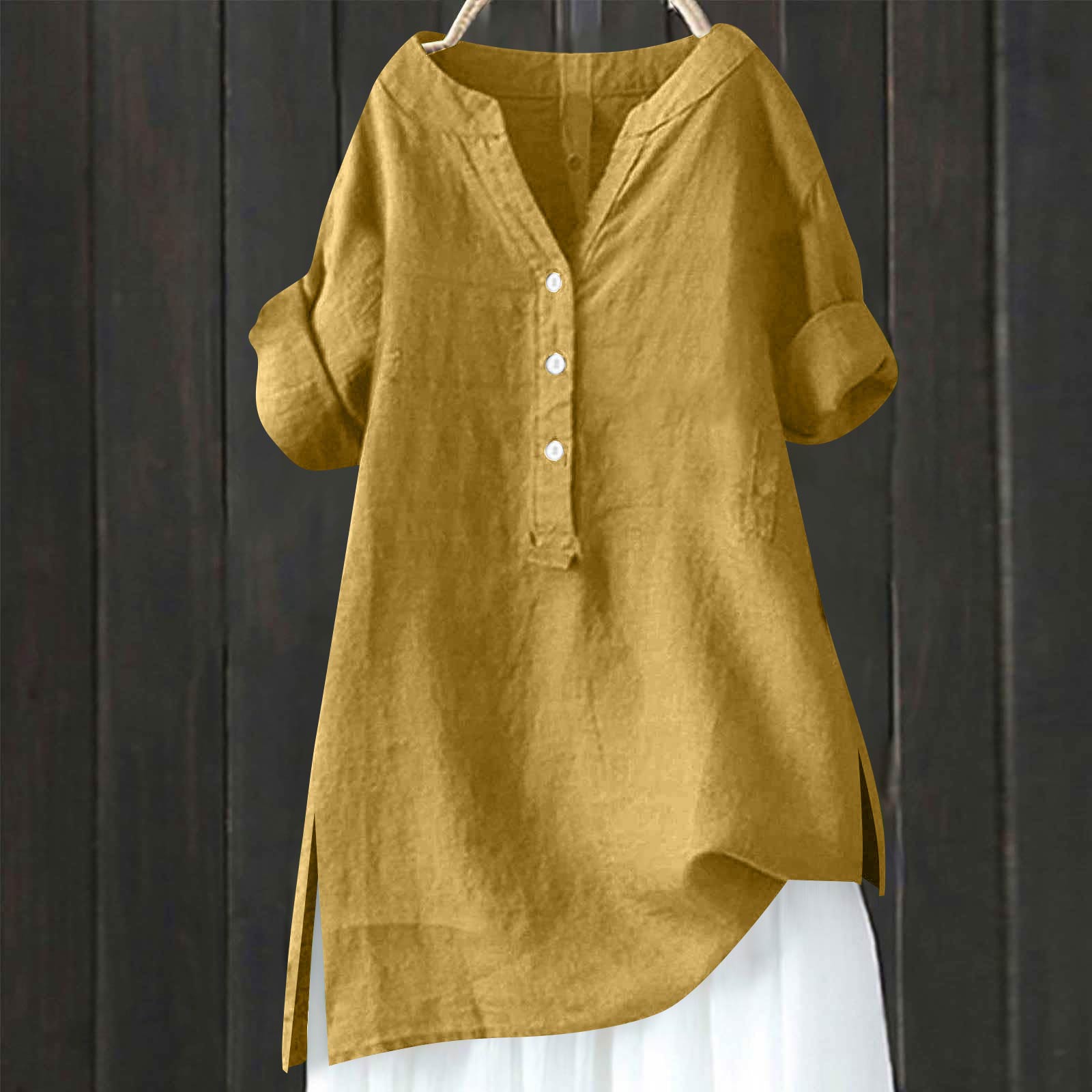 Women’s Linen Tunic Top Long Sleeve V Neck Henley Blouse Button Front Loose Fit Casual Shirt with Side Split Design XL жовтий
Women’s Linen Tunic Top Long Sleeve V Neck Henley Blouse Button Front Loose Fit Casual Shirt with Side Split Design XL жовтий