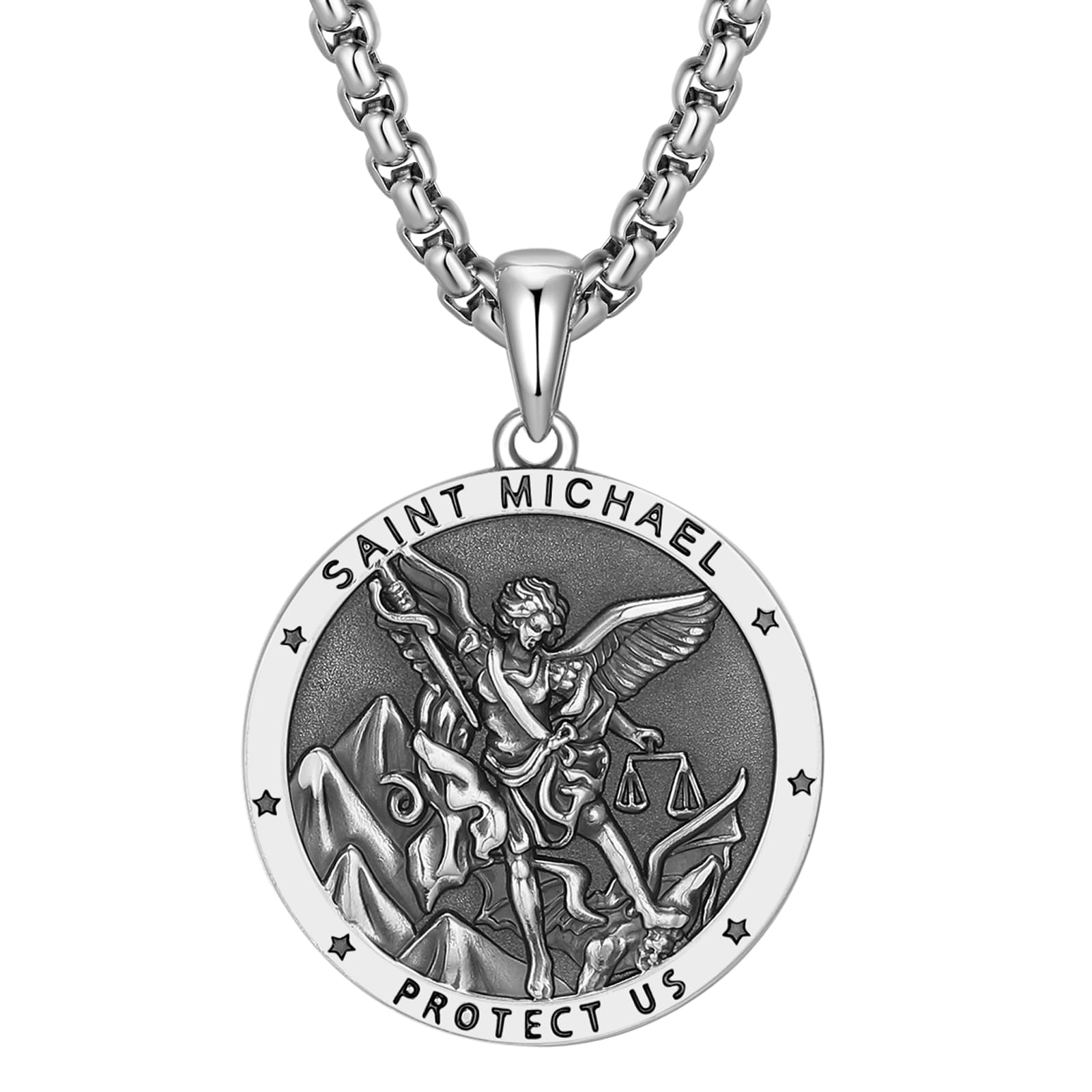 Necklace Michael Satan Archangel Christ Silver Pendant Large Medal Reversible Sterling Silver Catholic Church Stainless Steel Chain Amulet Birthday
Necklace Michael Satan Archangel Christ Silver Pendant Large Medal Reversible Sterling Silver Catholic Church Stainless Steel Chain Amulet Birthday