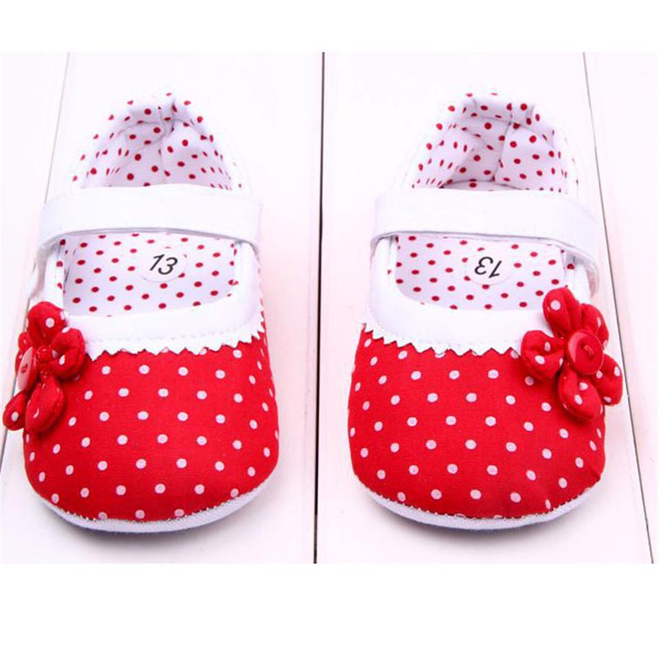 Обувь для маленьких девочек, обувь принцессы в горошек с цветами, хлопковая обувь для малышей, нескользящая подошва для малышей, первые ходоки 11 красный