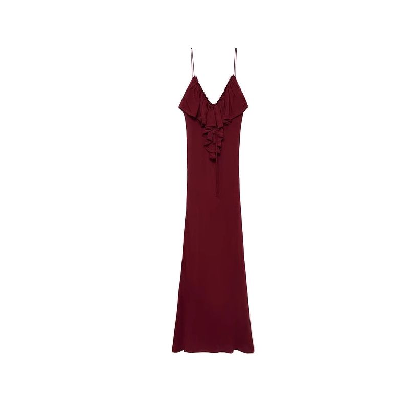 Spring and Summer New Arrival Women s Clothing Vacation Style Ruffles Chiffon V Neck Temperament Camisole Long Dress 87075764 Dark red L
Spring and Summer New Arrival Women s Clothing Vacation Style Ruffles Chiffon V Neck Temperament Camisole Long Dress 87075764 Dark red L