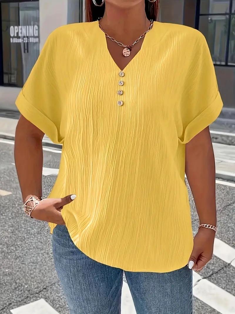 Women s Textured Button Decor Plus Size Top Casual V Neck Batwing Short Sleeve Tunic T Shirt 5XL
Women s Textured Button Decor Plus Size Top Casual V Neck Batwing Short Sleeve Tunic T Shirt 5XL
