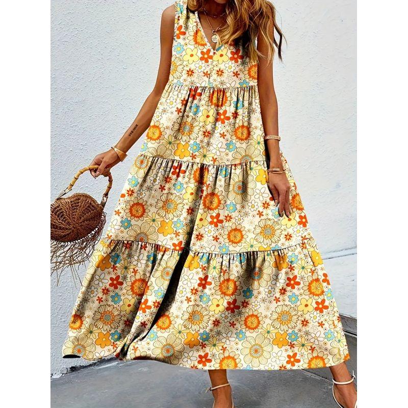 European American Summer New Retro Printed V-neck Loose A- line Slimming Sleeveless Vest Dress Long Dress for Women Dress Yellow XL
European American Summer New Retro Printed V-neck Loose A- line Slimming Sleeveless Vest Dress Long Dress for Women Dress Yellow XL