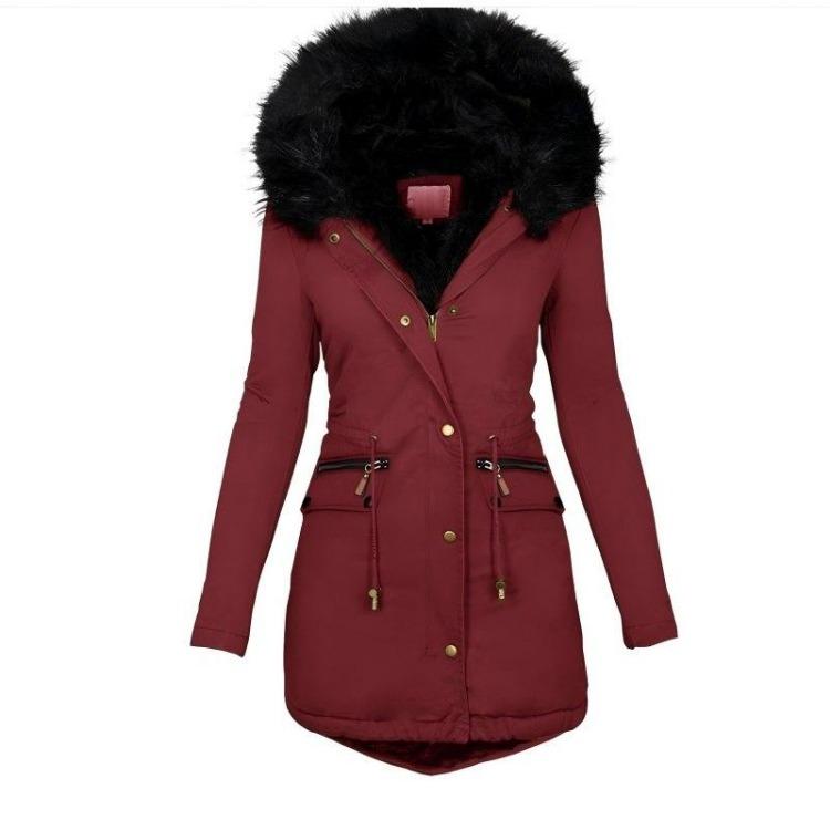 Winter Warm Thickened Cotton Coat Slim Fit Parka Mid Length Hooded Fur Collar Solid Color S красный
Winter Warm Thickened Cotton Coat Slim Fit Parka Mid Length Hooded Fur Collar Solid Color S красный