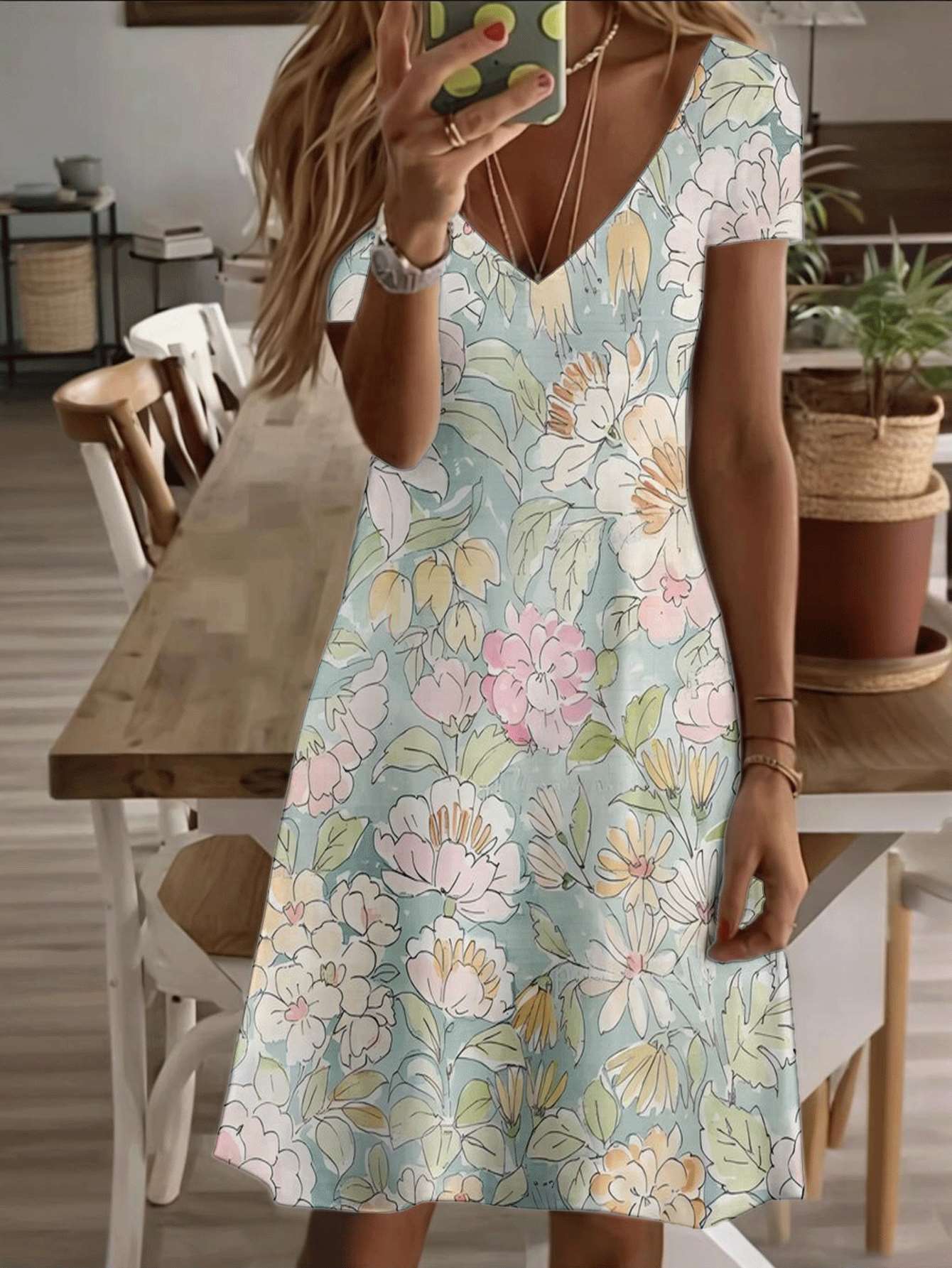 Vneck shortsleeve midi dress floral garden pattern 3D premium print durable casual fashion women summer outfit elegant pastel bloom style lightweight L дубильна кора
Vneck shortsleeve midi dress floral garden pattern 3D premium print durable casual fashion women summer outfit elegant pastel bloom style lightweight L дубильна кора