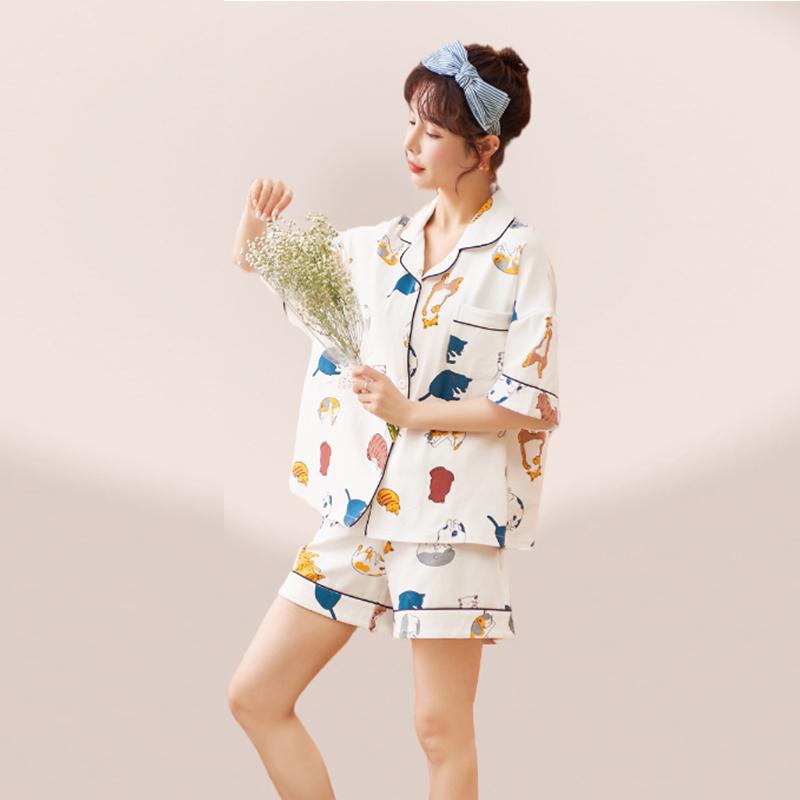 Шорты с короткими рукавами, пижамы, женские летние тонкие хлопковые костюмы, новинка 2023 года, для домашнего обслуживания 
Шорты с короткими рукавами, пижамы, женские летние тонкие хлопковые костюмы, новинка 2023 года, для домашнего обслуживания