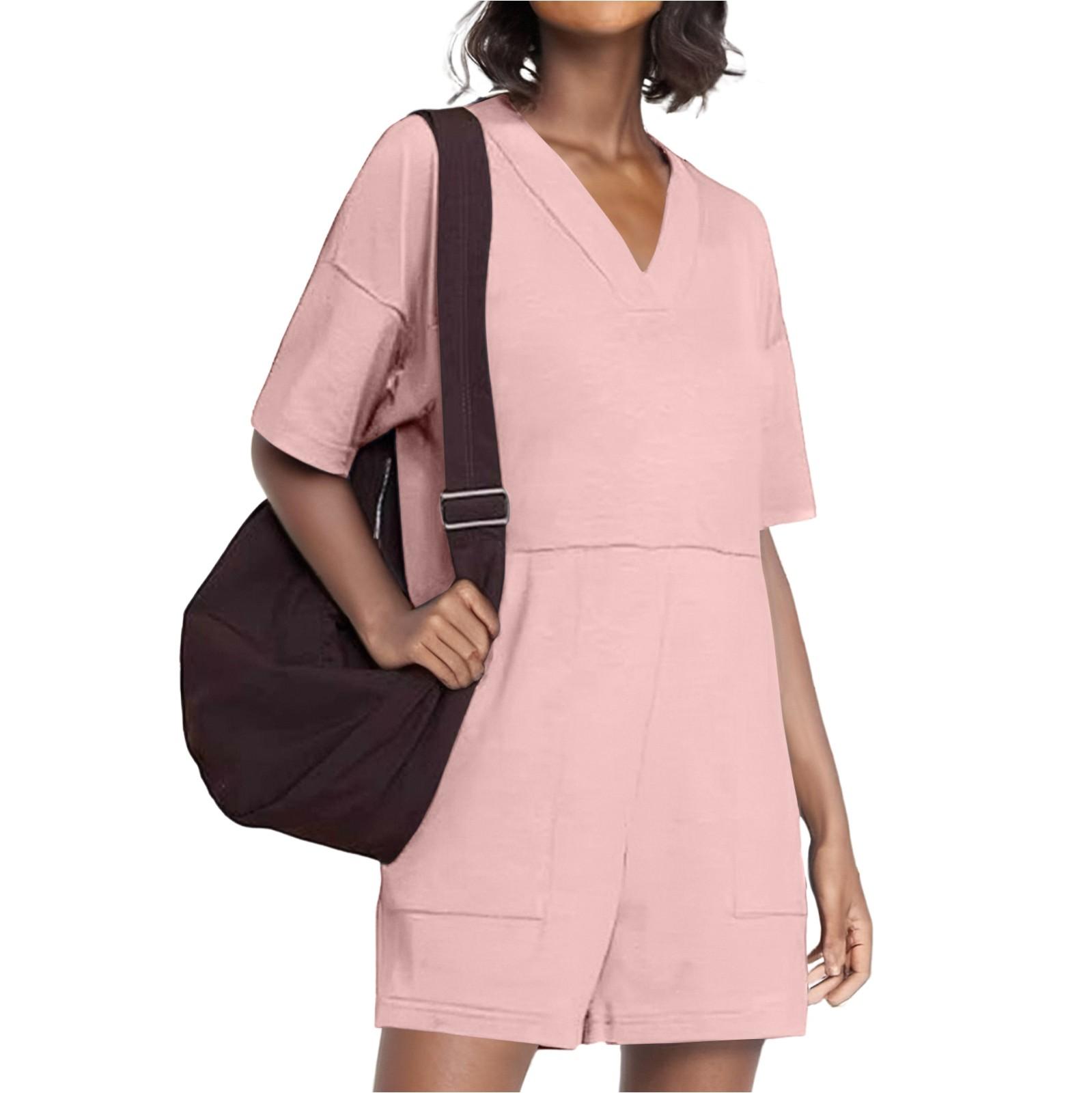 Женские однотонные шорты больших размеров с V-образным вырезом, свободными карманами и короткими рукавами, комбинезон, шорты XXL розовый
Женские однотонные шорты больших размеров с V-образным вырезом, свободными карманами и короткими рукавами, комбинезон, шорты XXL розовый