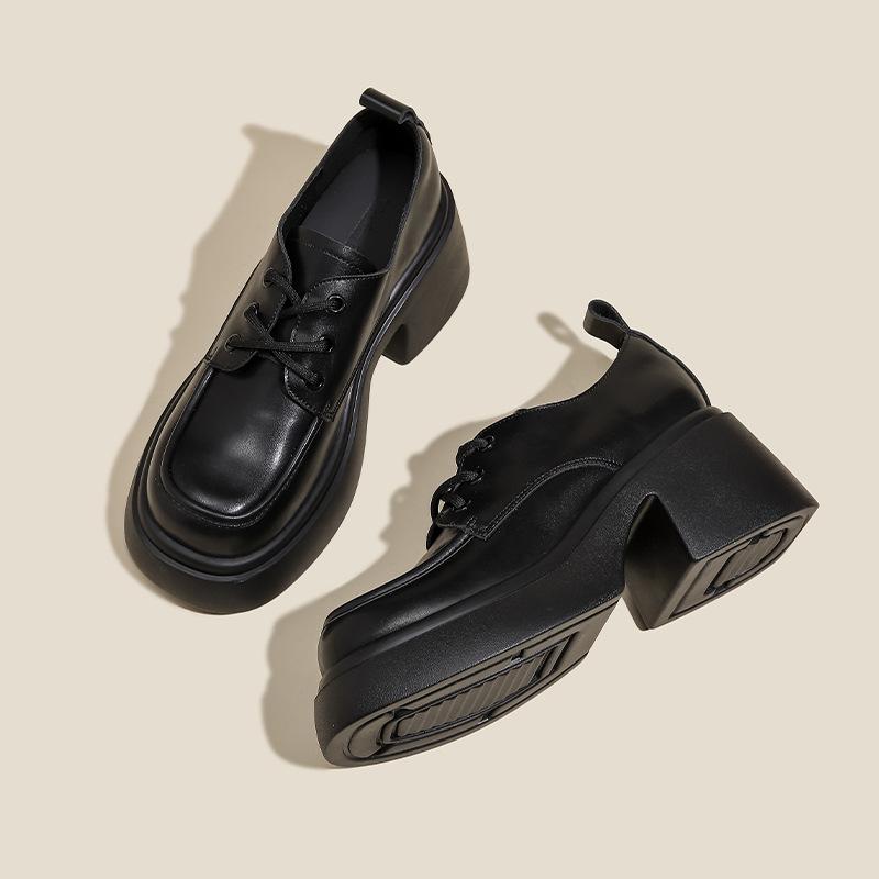 Маленькие кожаные туфли женские туфли Wild Platform Loafers Толстые высокие каблуки черные женские туфли 34
Маленькие кожаные туфли женские туфли Wild Platform Loafers Толстые высокие каблуки черные женские туфли 34