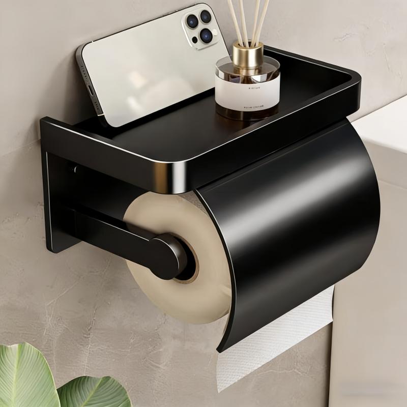 Perforated/wall Mounted Toilet Tissue Holder, Black Double-layer Design, with A Storage Platform for Wet Wipes and Mobile Phones
Perforated/wall Mounted Toilet Tissue Holder, Black Double-layer Design, with A Storage Platform for Wet Wipes and Mobile Phones