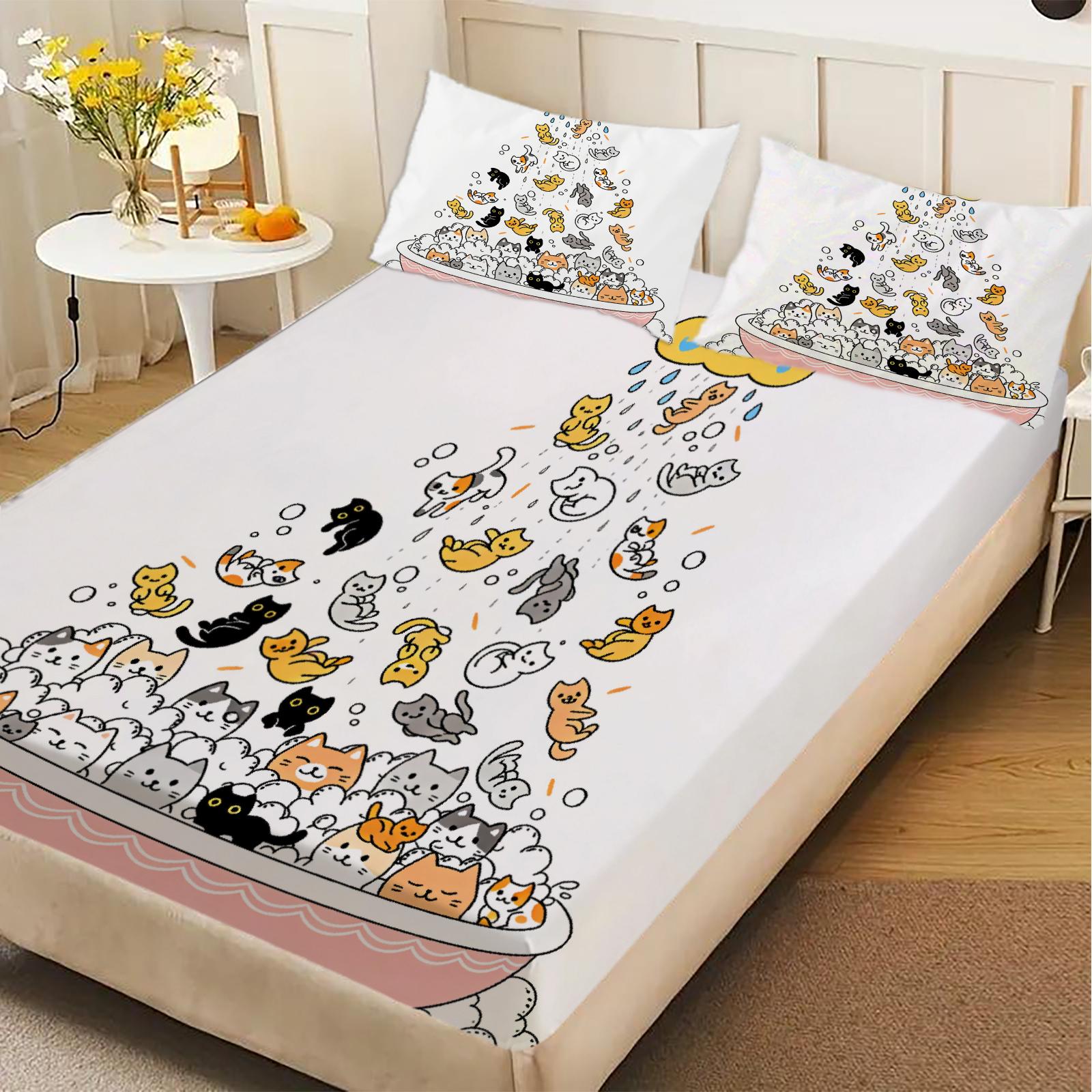 Cute Cats In Bathtub Fitted Sheet Set White Cartoon Cat Pattern With Pillowcases For Bedroom 99x190x25cm
Cute Cats In Bathtub Fitted Sheet Set White Cartoon Cat Pattern With Pillowcases For Bedroom 99x190x25cm
