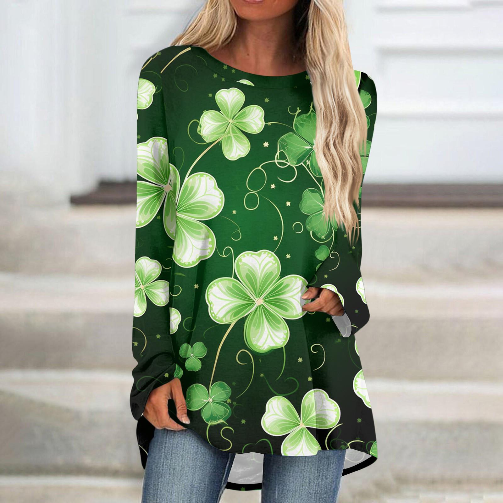 Женская модная повседневная футболка с принтом, длинный рукав, круглый вырез, средний длинный топ XL