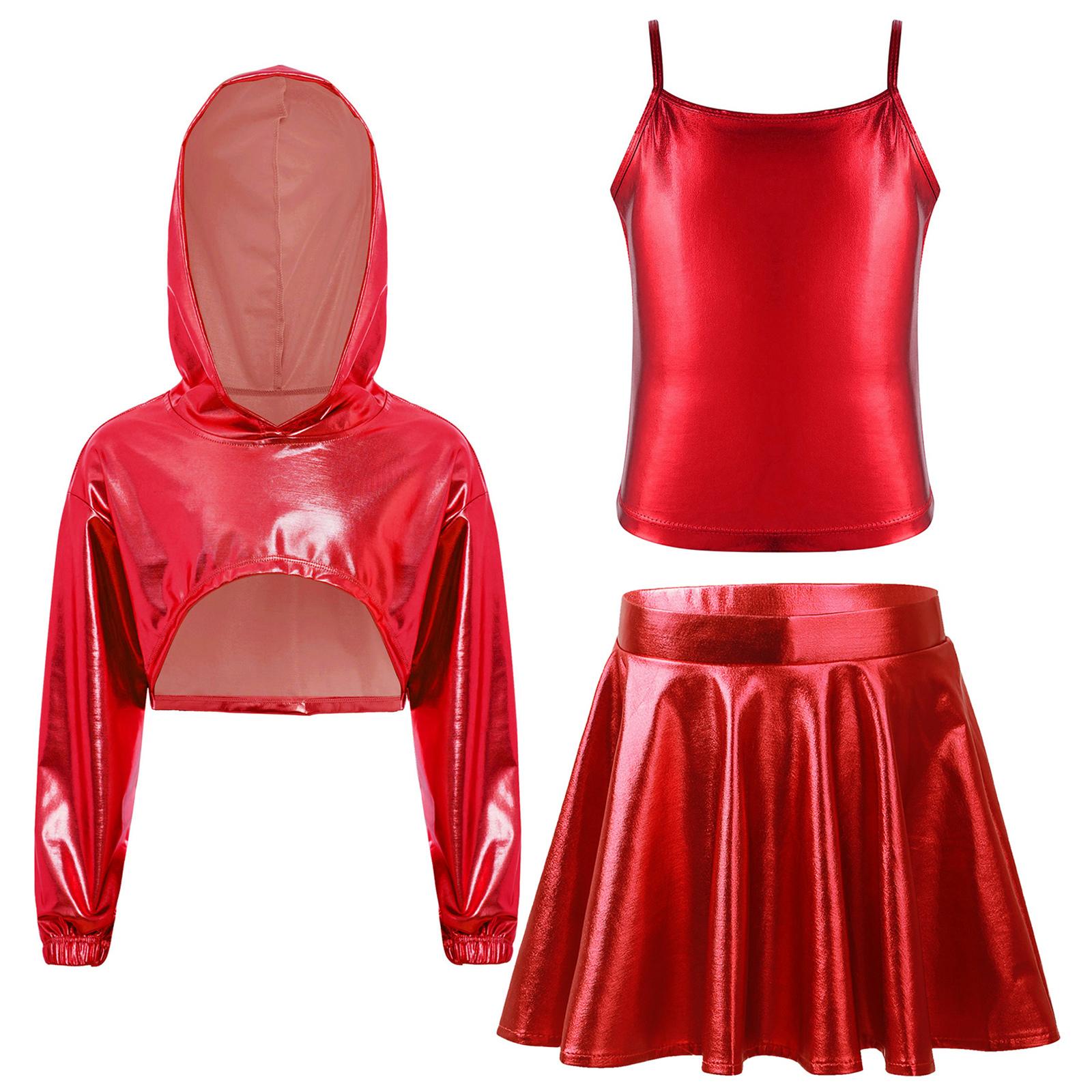 Girls Asymmetrical Hem Cropped Hoodie Long Sleeve Metallic Hip Hop Jazz Vest Spaghetti Straps Flared Skirt Set 5-6 Years червоний
Girls Asymmetrical Hem Cropped Hoodie Long Sleeve Metallic Hip Hop Jazz Vest Spaghetti Straps Flared Skirt Set 5-6 Years червоний