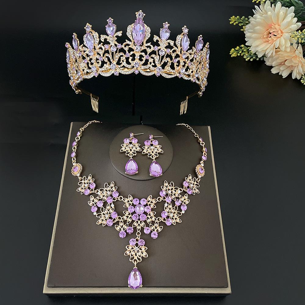 Purple Bridal Crown Three-piece Suit Wedding Crown Tiara Necklace Earrings Korean Super Fairy Wedding Dress Accessories
Purple Bridal Crown Three-piece Suit Wedding Crown Tiara Necklace Earrings Korean Super Fairy Wedding Dress Accessories
