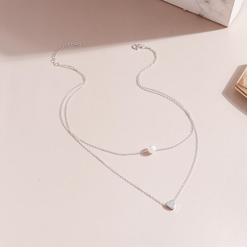European & American Style Double Layer Pearl Heart Necklace - Korean Fashion Jewelry for Women срібний
European & American Style Double Layer Pearl Heart Necklace - Korean Fashion Jewelry for Women срібний