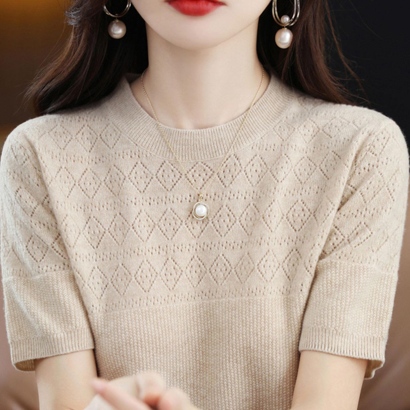 Женский вязаный свитер с короткими рукавами и круглым вырезом, свободный тонкий топ L бежевый
Женский вязаный свитер с короткими рукавами и круглым вырезом, свободный тонкий топ L бежевый