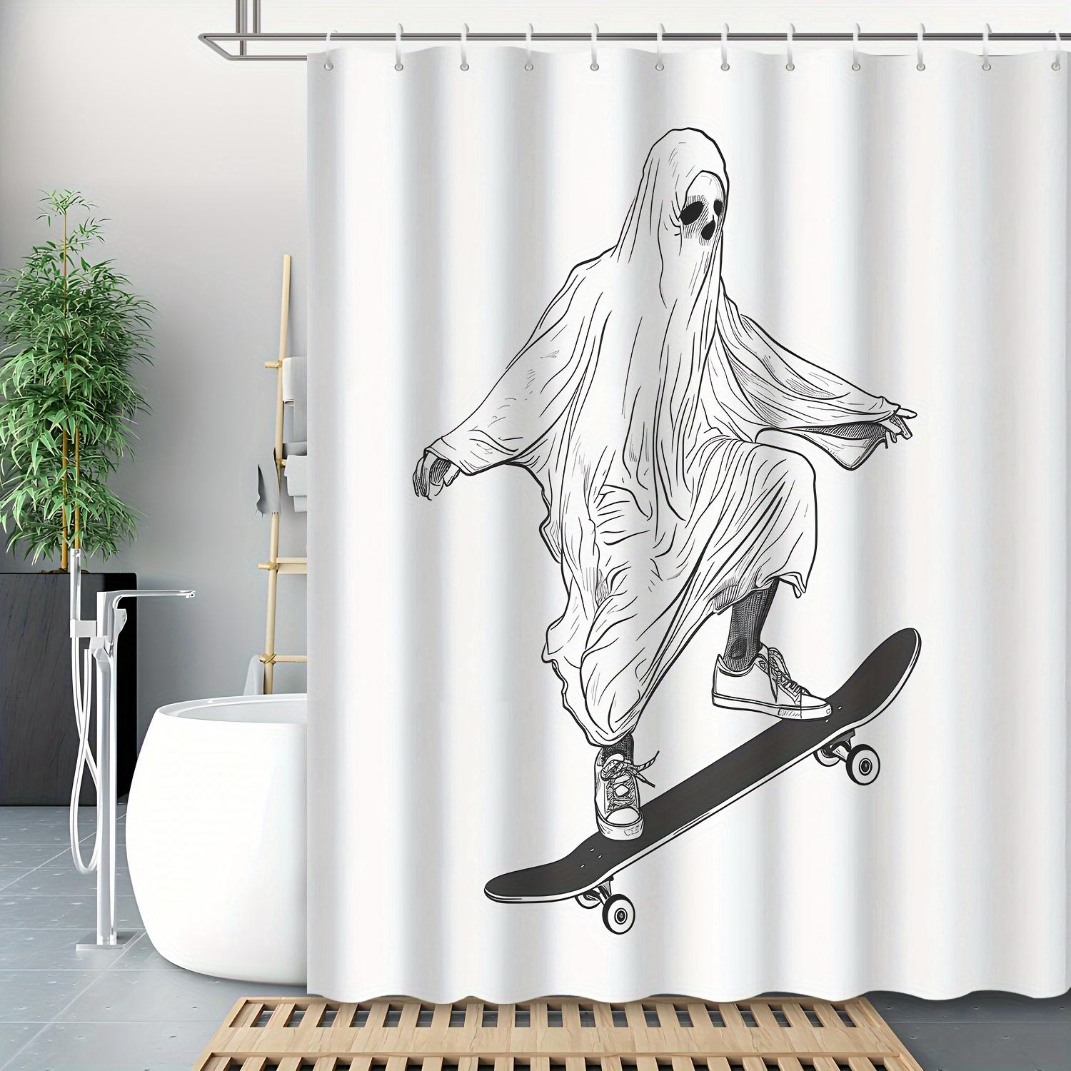 Skateboarding Ghost Shower Curtain - Abstract Art Design, Grommet Top With Hooks, Halloween & Day Of The Dead Decor W60H190(CM)-1 Pcs
Skateboarding Ghost Shower Curtain - Abstract Art Design, Grommet Top With Hooks, Halloween & Day Of The Dead Decor W60H190(CM)-1 Pcs