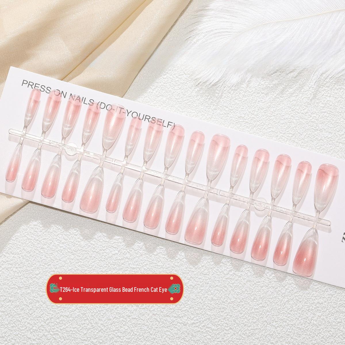 T264 Transparent French Cat Eye Almond Nail Stickers, Glass Bead Design in XS/S/M
T264 Transparent French Cat Eye Almond Nail Stickers, Glass Bead Design in XS/S/M
