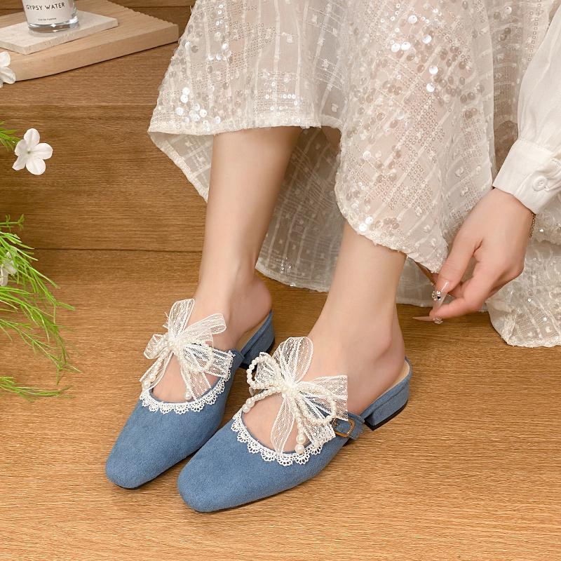 Baotou Low Heel Slippers Summer New Fashion Square Head Shallow Mouth Lace Butterfly Knot Soft Non-slip Square Heel Shoes 40 небо синє кольору
Baotou Low Heel Slippers Summer New Fashion Square Head Shallow Mouth Lace Butterfly Knot Soft Non-slip Square Heel Shoes 40 небо синє кольору