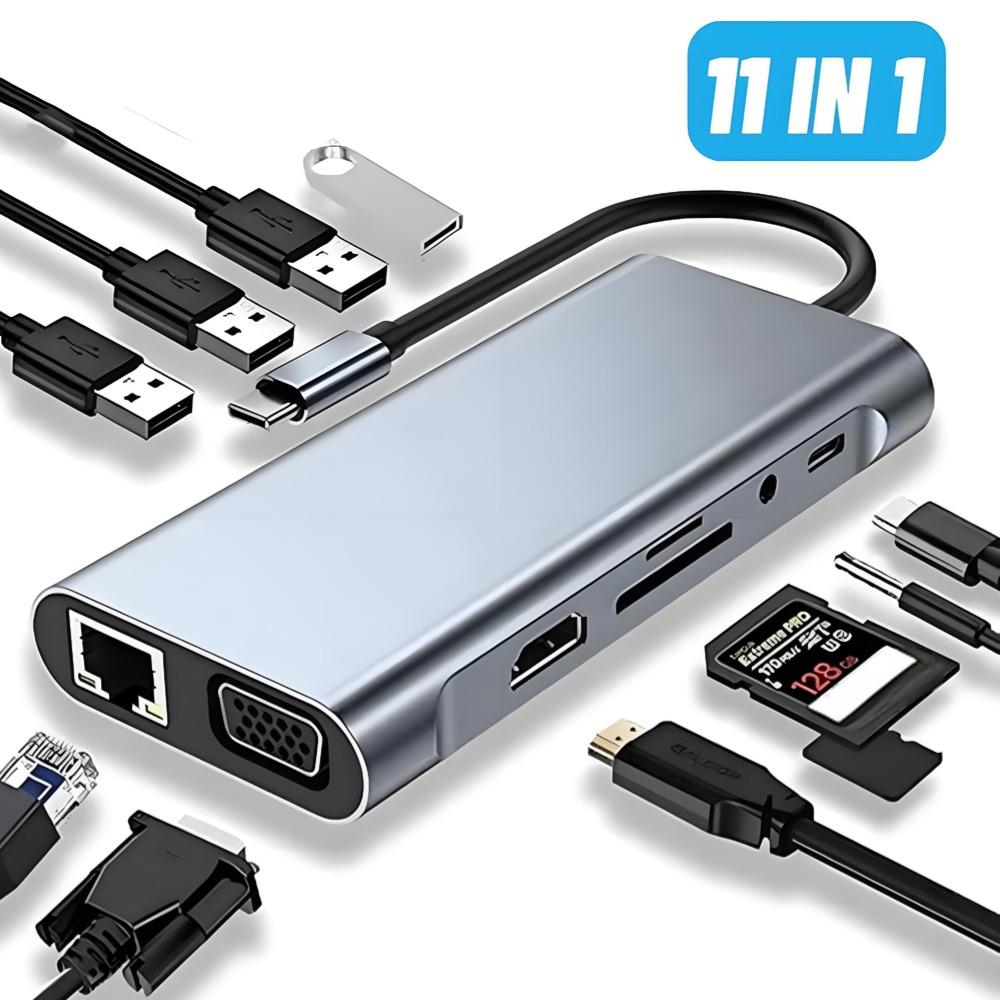 Концентратор USB C 11 в 1, адаптер-донгл USB C с 4K HDMI/VGA/Type C PD/RJ45/картридером SD/TF для MacBook Pro/Air iPad
Концентратор USB C 11 в 1, адаптер-донгл USB C с 4K HDMI/VGA/Type C PD/RJ45/картридером SD/TF для MacBook Pro/Air iPad