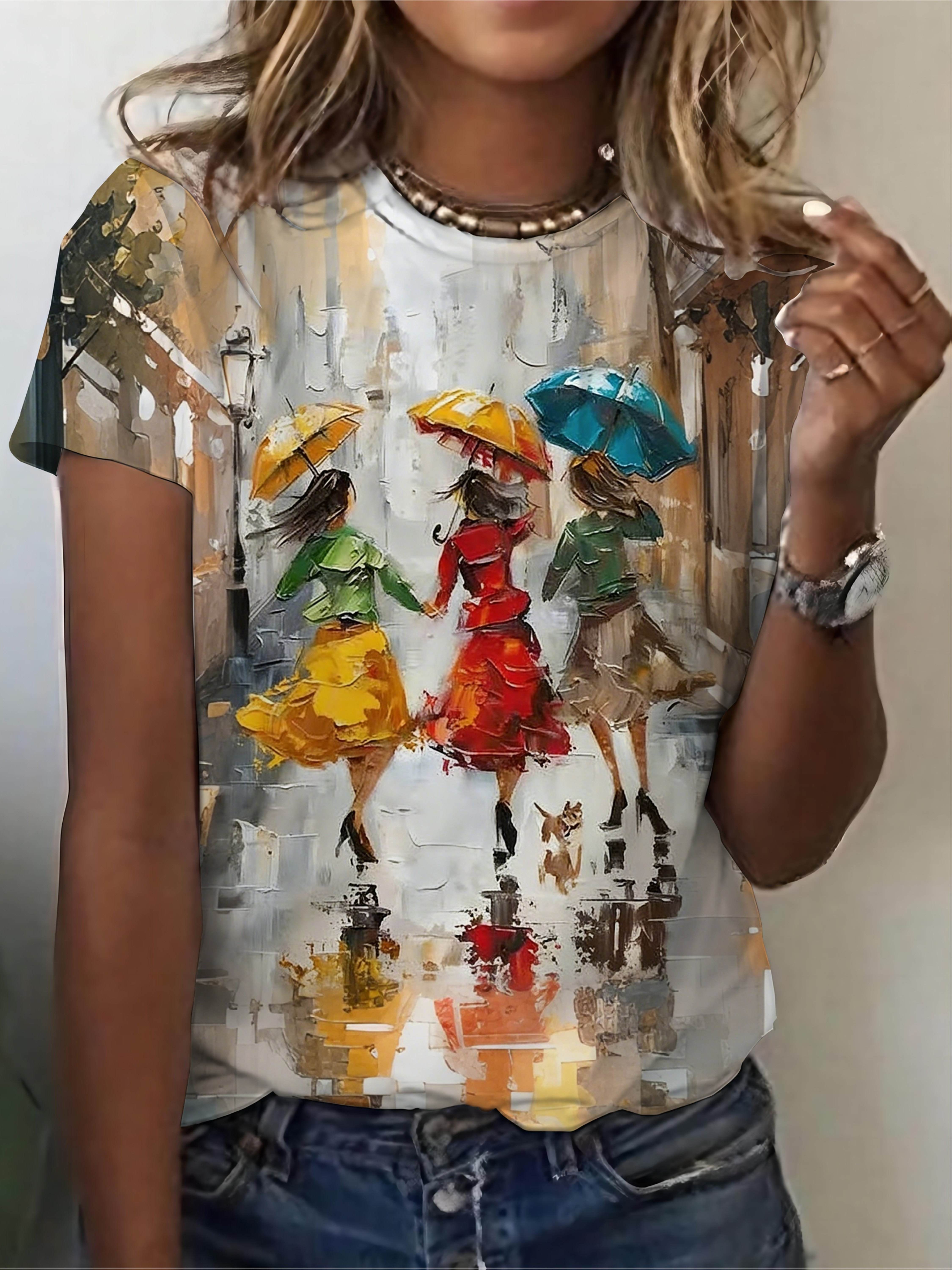 This Is a Stylish And Distinctive Short-Sleeve Top Featuring a Printed Design of an Oil Painting Depicting a Rainy Street Scene with Girlfriends Holdi L дубильная кора
This Is a Stylish And Distinctive Short-Sleeve Top Featuring a Printed Design of an Oil Painting Depicting a Rainy Street Scene with Girlfriends Holdi L дубильная кора