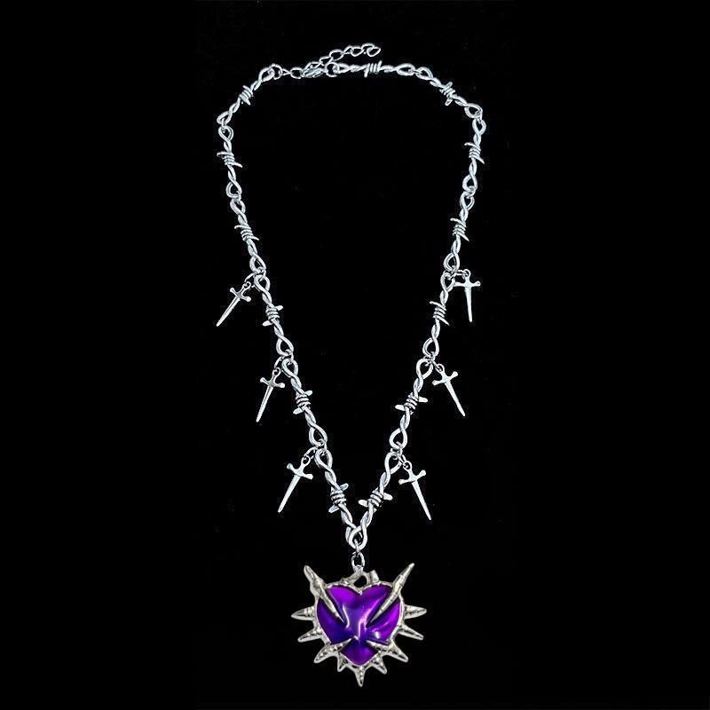 Yk2 Subculture Sliver Color Thorn Chain Sword Tassel Black Heart-shaped Pendant Necklace for Women Men Hip-hop Street Jewelry фіолетовий
Yk2 Subculture Sliver Color Thorn Chain Sword Tassel Black Heart-shaped Pendant Necklace for Women Men Hip-hop Street Jewelry фіолетовий