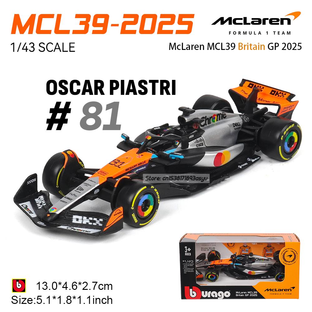 Bburago 1:43 2025 F1 McLaren MCL39 champion player #4 Lando Norris #81 Oscar Piastri UK Station alloy car die casting model toy
Bburago 1:43 2025 F1 McLaren MCL39 champion player #4 Lando Norris #81 Oscar Piastri UK Station alloy car die casting model toy
